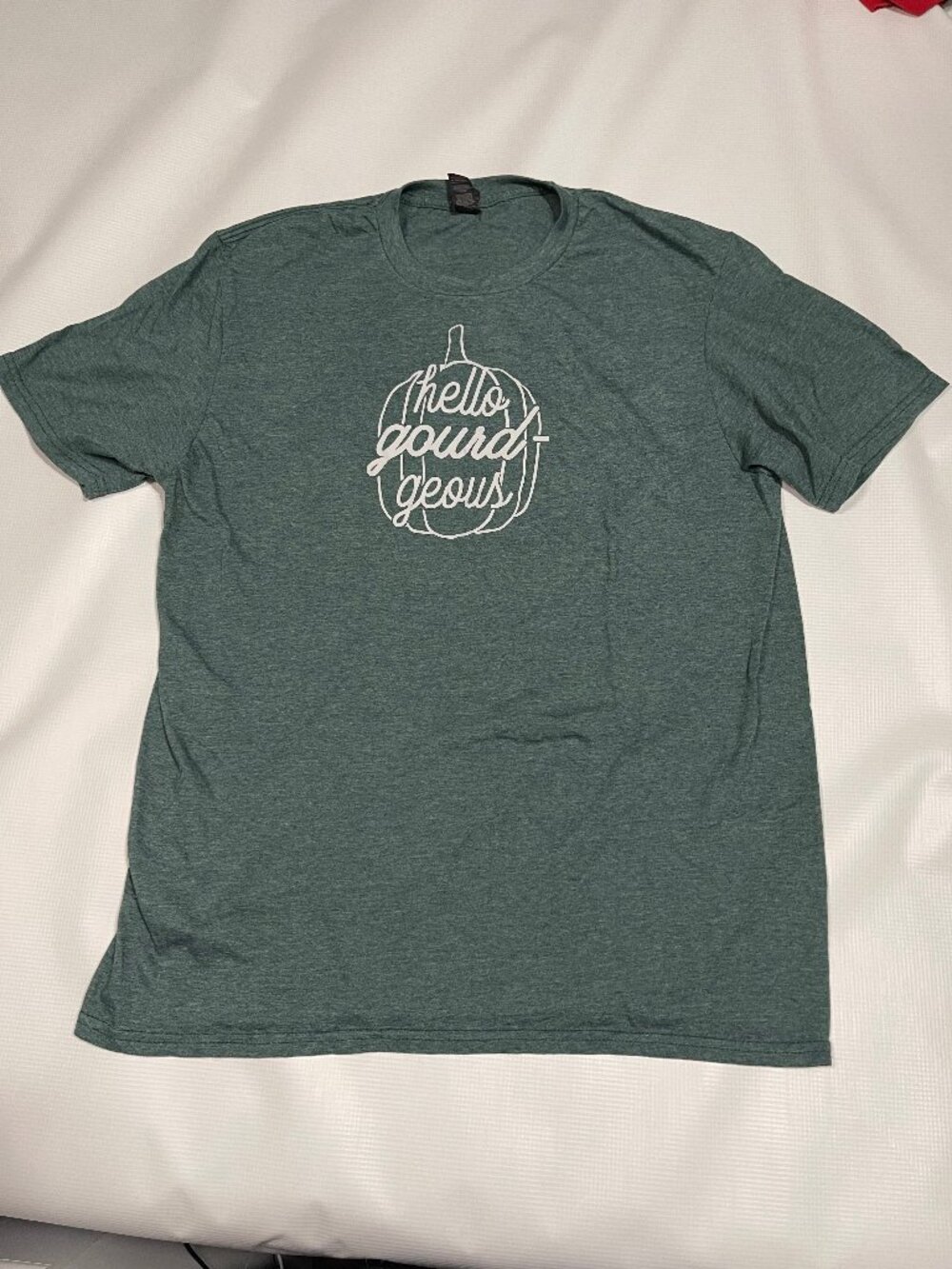 Hello Gourd-geous Graphic Tee, Olive Green Heather, Fall Pumpkin Print, Size L